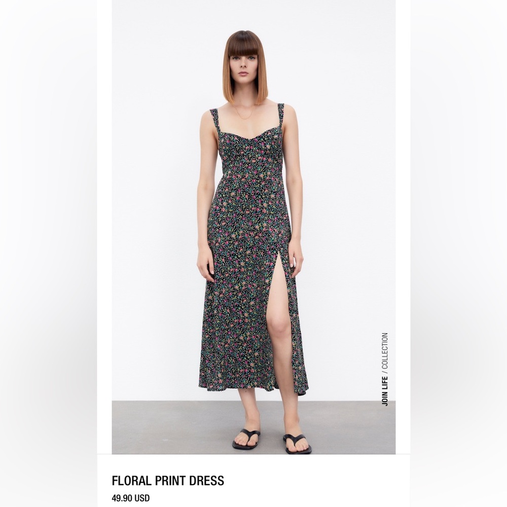 Zara floral print midi dress with slit